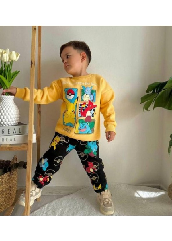 POKEMON FİGÜRLÜ HARDAL RENK ERKEK ÇOCUK ALT ÜST EŞOFMAN TAKIM