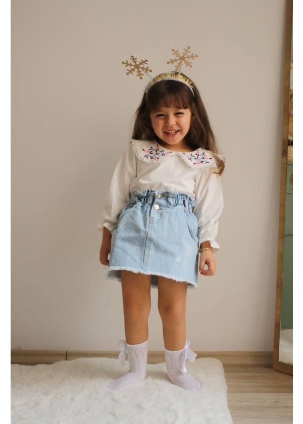 YAKA NAKIŞLI KOT ETEK KIZ ÇOCUK TAKIM