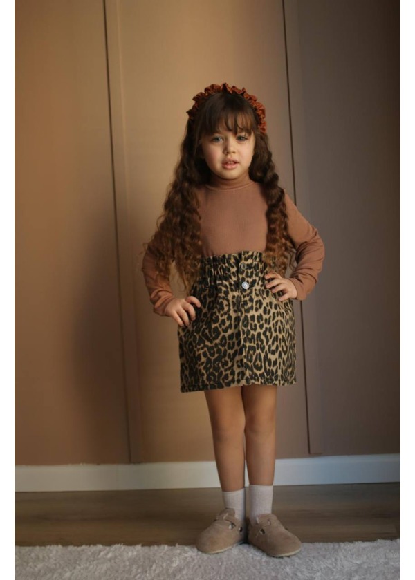 LEOPAR ETEK KAHVERENGİ KAZAKLI TAKIM