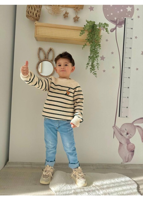 ÇİZGİLİ TRİKO KAZAK KOT PANTOLONLU TAKIM