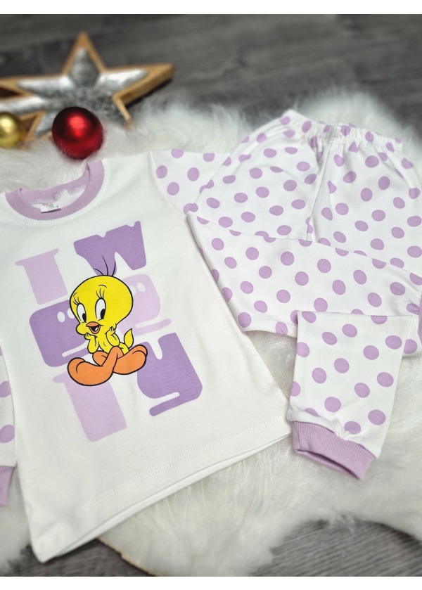 LİLA RENKLİ TWEETY  PİJAMA TAKIMI