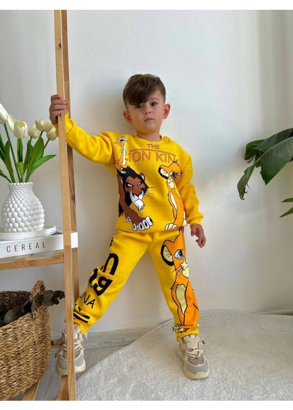 SARI RENKLİ LION KING FİGÜRLÜ ERKEK ÇOCUK ALT ÜST TAKIM 3 İP
