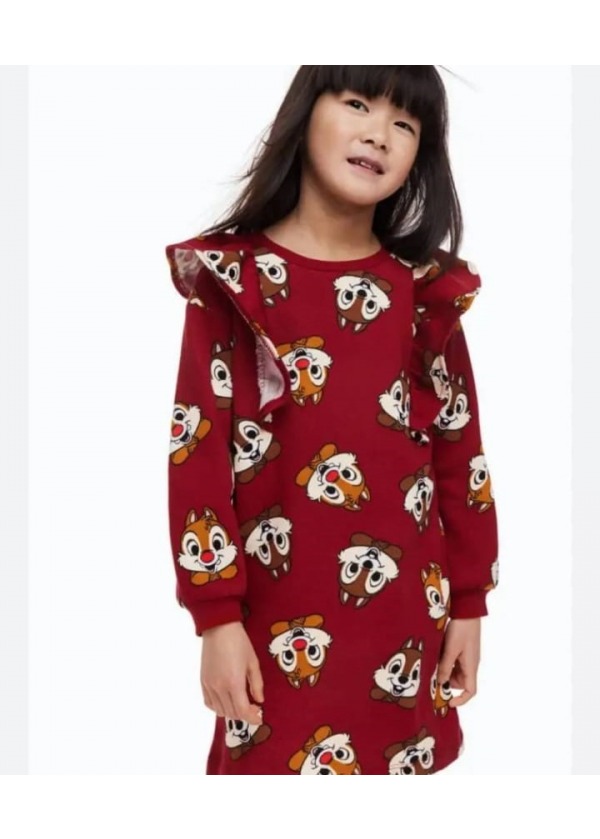 SİNCAP DESENLİ KIRMIZI KIZ ÇOCUK ELBİSE