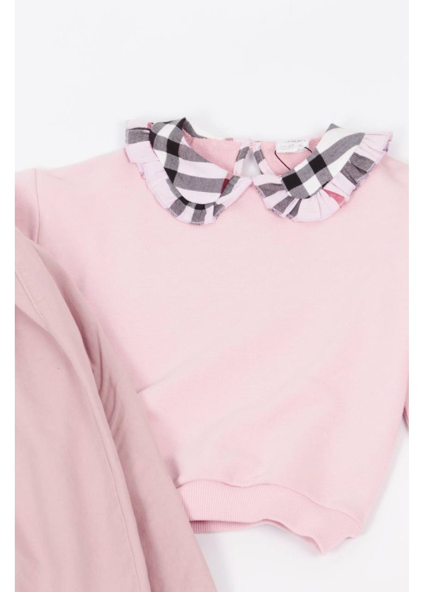 PEMBE RENKLİ EKOSE YAKALI KIZ ÇOCUK SWEAT 