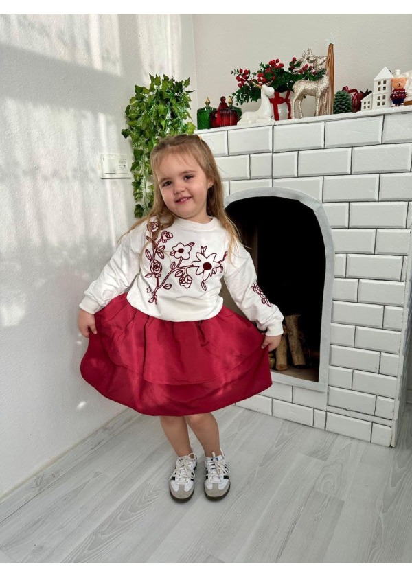 BORDO NAKIŞ İŞLEMELİ ETEKLİ TAKIM