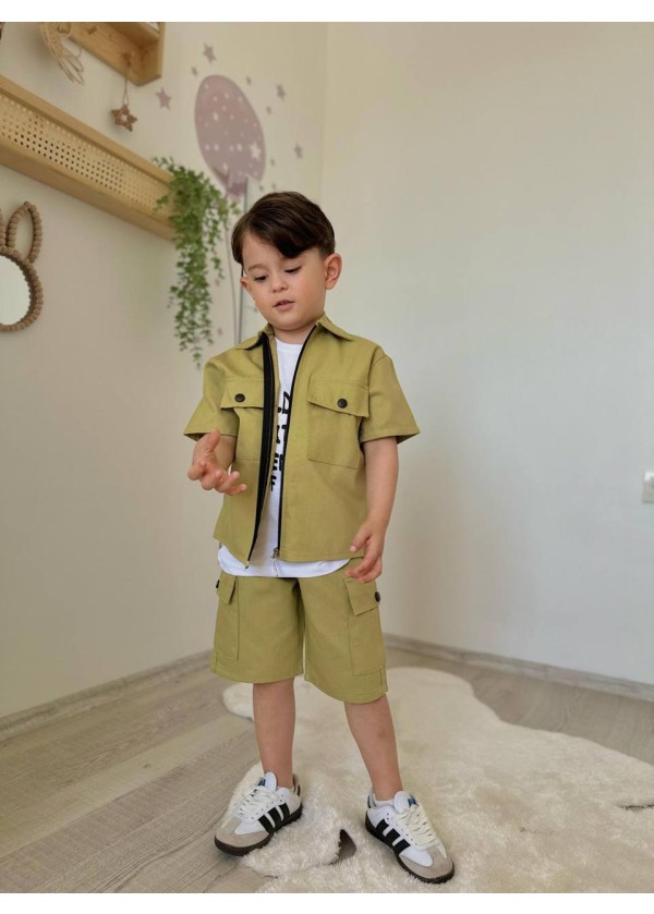 GABARDİN KUMAŞ 3LÜ ERKEK ÇOCUK TAKIM YEŞİL