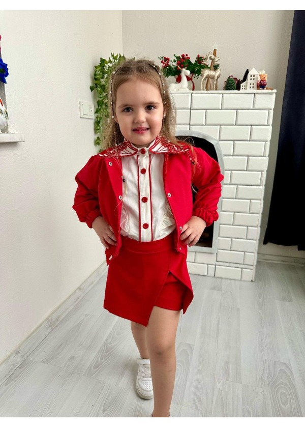KELEBEK YAKA BLUZ 3lü TAKIM KIRMIZI
