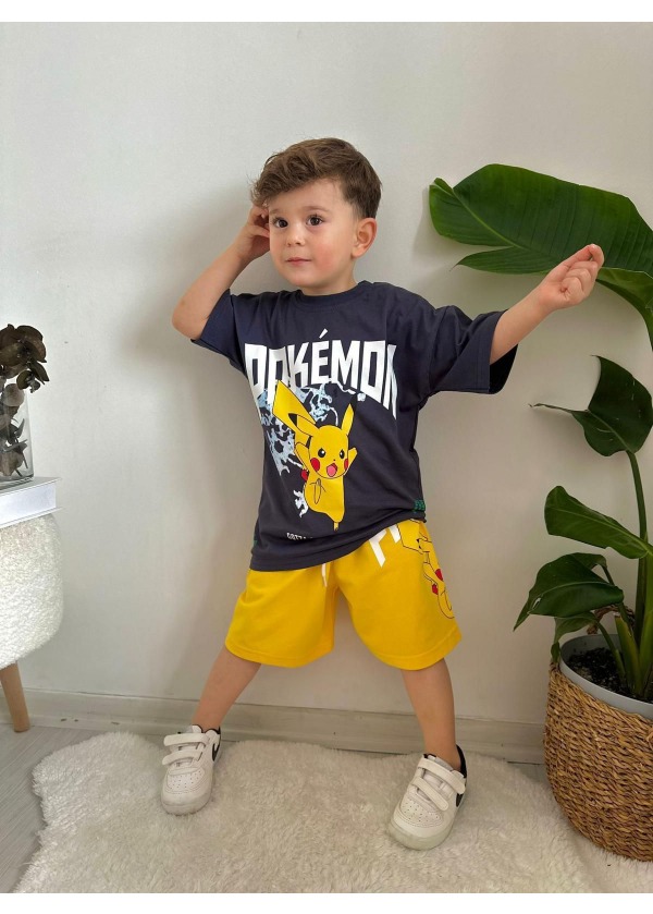 Pokemon Siyah-Sarı Şortlu Takım