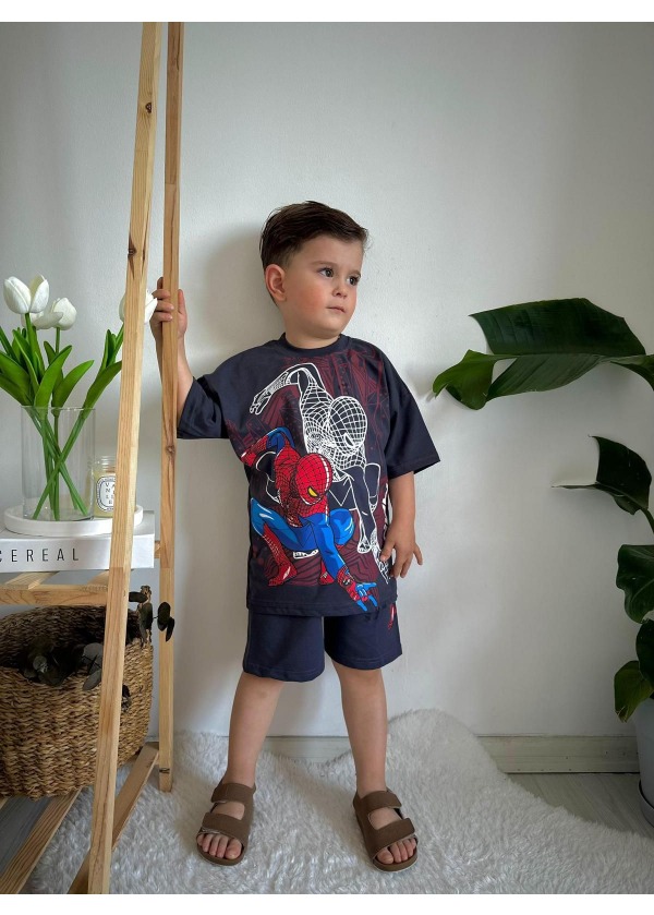Spider Man Baskılı Şortlu Takım