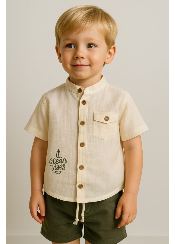 Müslin Dokuma Pamuklu Şortlu Gömlek Takım